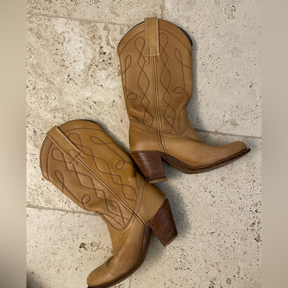 Vintage Frye cowboy western leather boots Camel tan leather - Picture 3 of 4